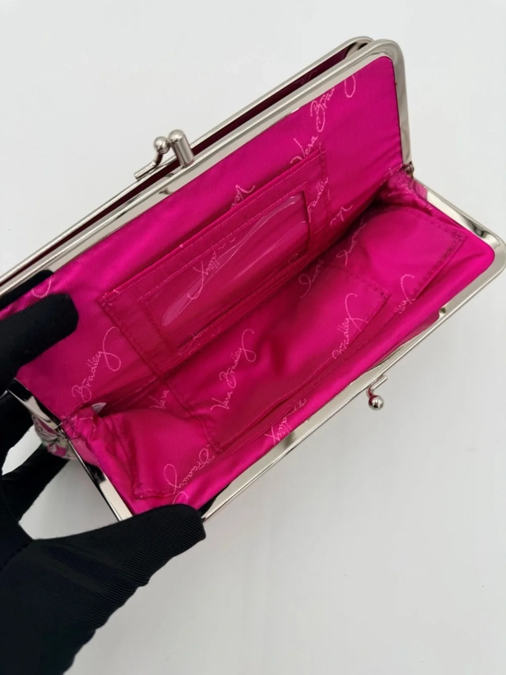Vera Bradley Pinwheel Pink Double Kiss Lock Clutch Wallet Retired - Picture 7 of 10